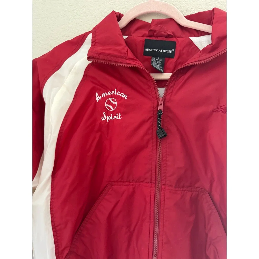 Healthy Attitude Windbreaker Jacket Small Red White American Spirit Baseball Zip